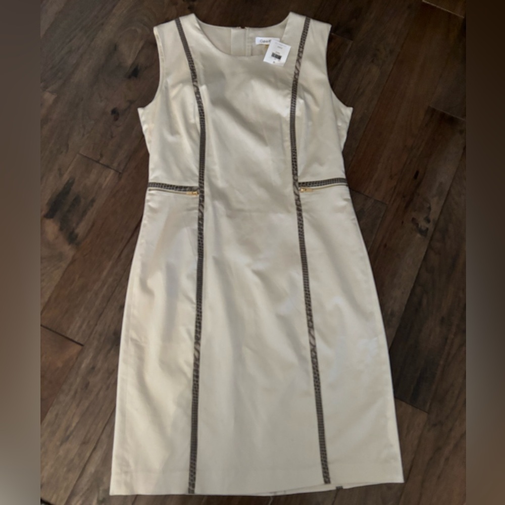 Calvin Klein khaki dress with snakeskin detail. NWT. Size 8
